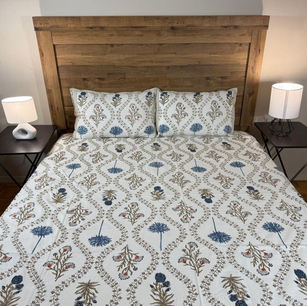 Jaipur Bloom Handcrafted Premium King Size Bedsheet Set (3 Pcs)