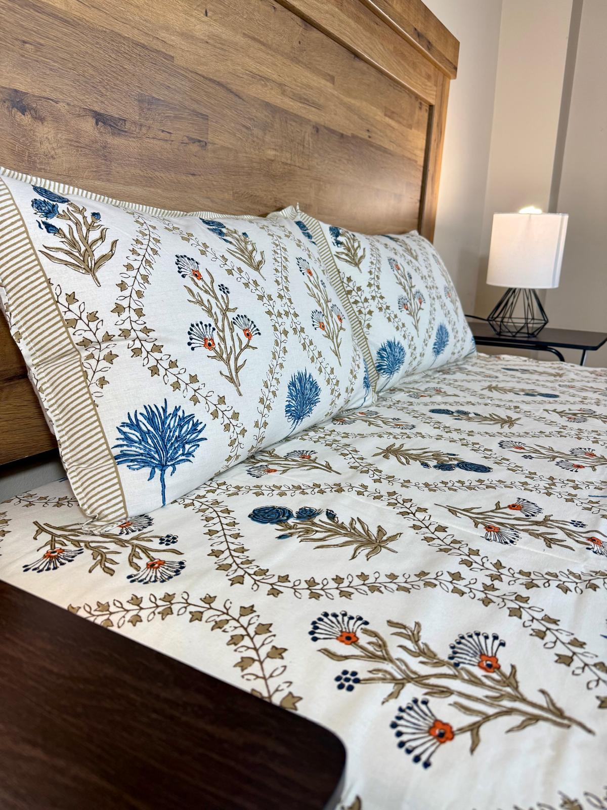 Jaipur Bloom Handcrafted Premium King Size Bedsheet Set (3 Pcs)