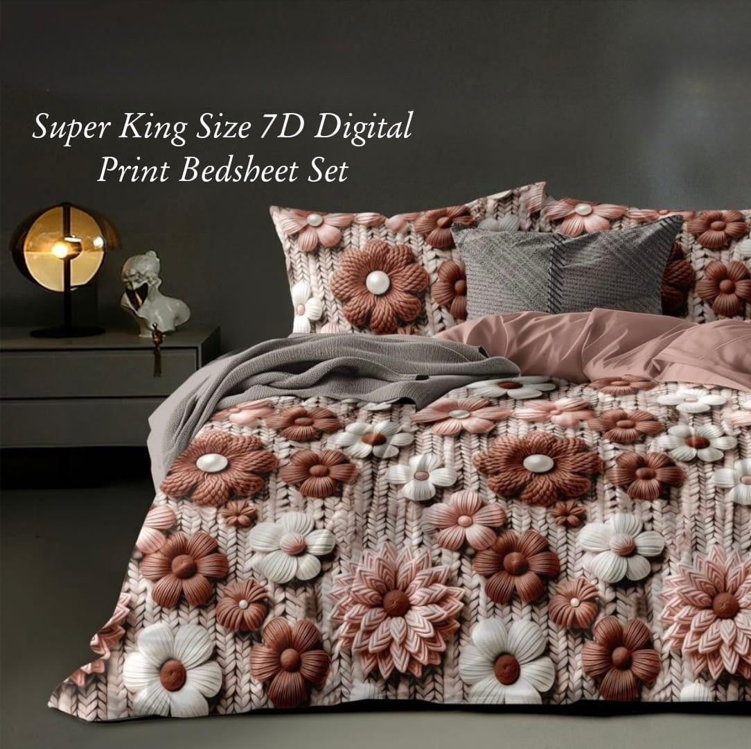 7D Super King Digital Panel Print Bedsheet Set (110×110 in)
