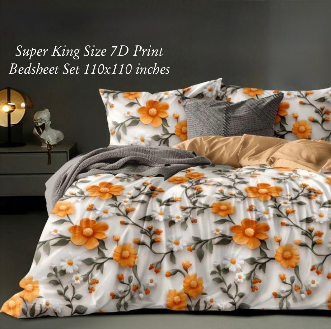 7D Super King Digital Panel Print Bedsheet Set (110×110 in)