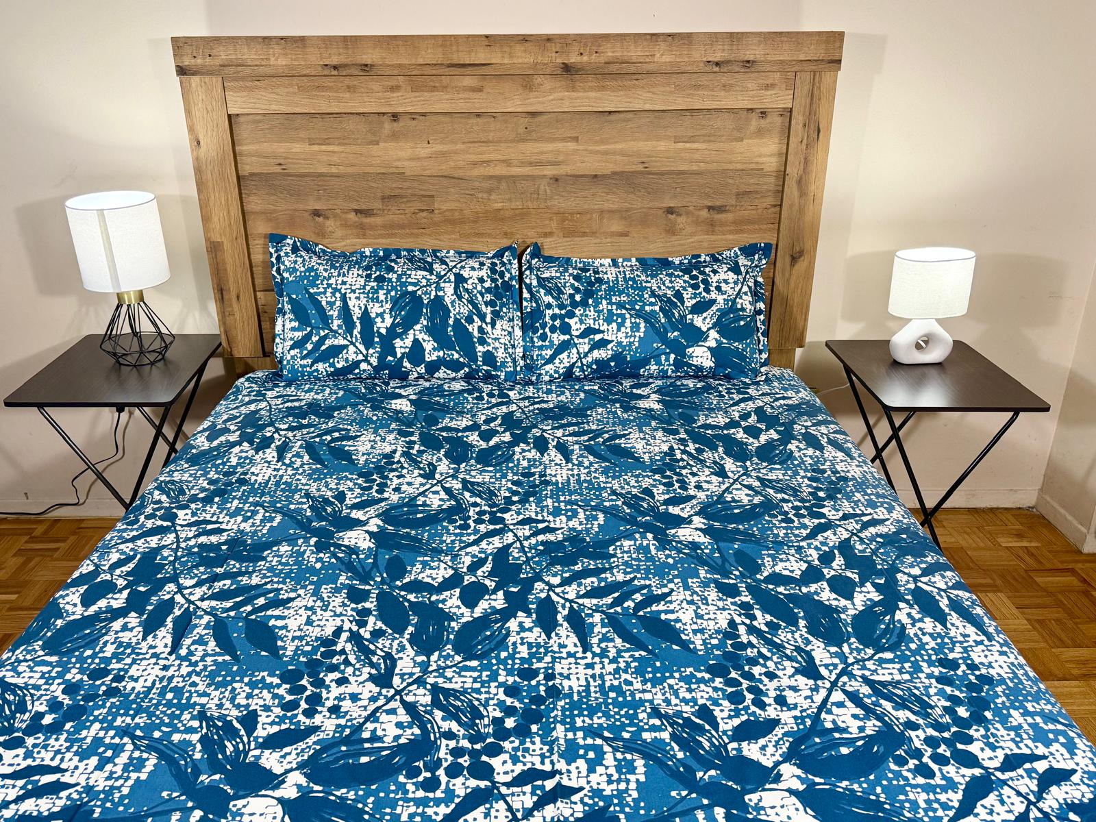 Azure Bloom – Blue Floral Bedsheet 3 PC. Set